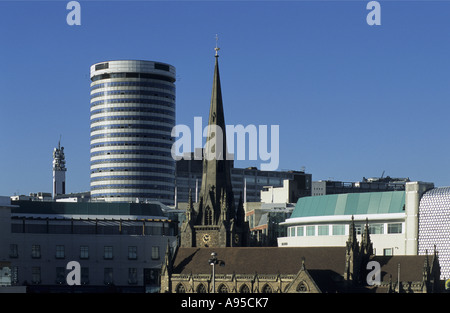 Birmingham city centre including the Rotunda and St. Martin`s Church, West Midlands, England, UK Stock Photo